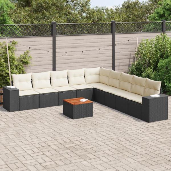 ARDEBO.de - 10-tlg. Garten-Sofagarnitur mit Kissen Schwarz Poly Rattan