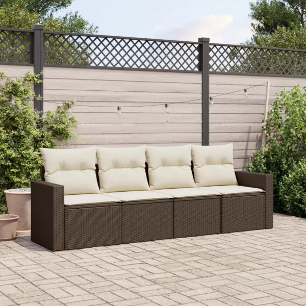 ARDEBO.de - 4-tlg. Garten-Sofagarnitur mit Kissen Braun Poly Rattan