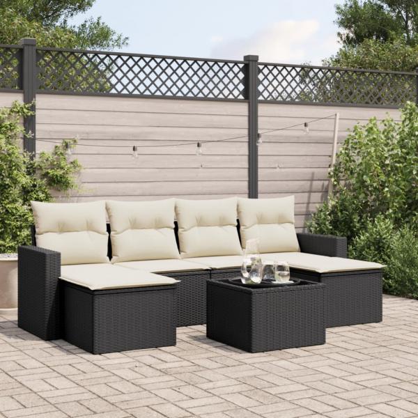 ARDEBO.de - 7-tlg. Garten-Sofagarnitur mit Kissen Schwarz Poly Rattan