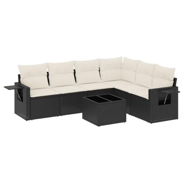 7-tlg. Garten-Sofagarnitur mit Kissen Schwarz Poly Rattan