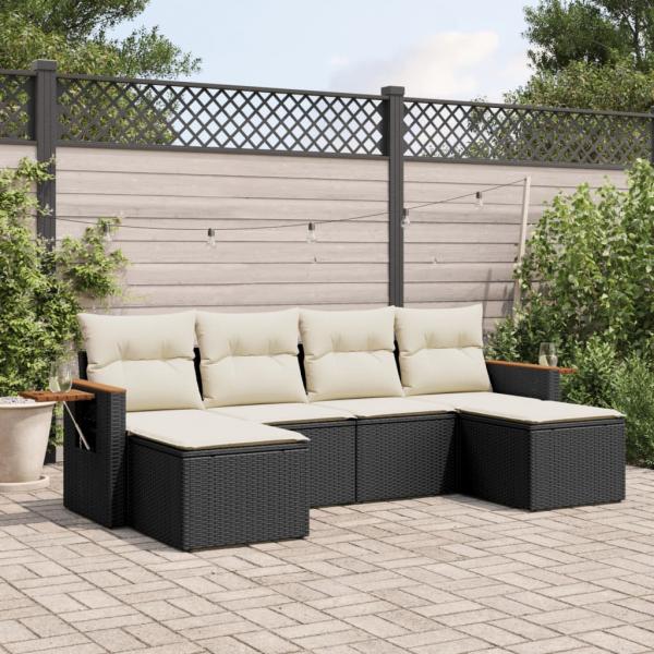 ARDEBO.de - 6-tlg. Garten-Sofagarnitur mit Kissen Schwarz Poly Rattan