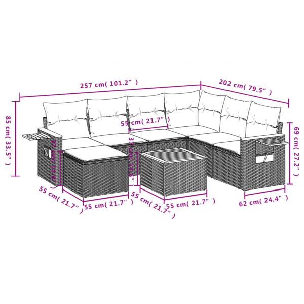 8-tlg. Garten-Sofagarnitur mit Kissen Schwarz Poly Rattan