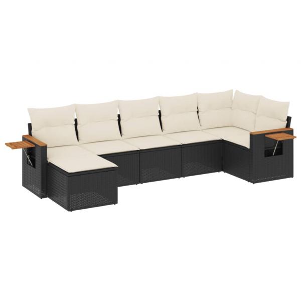 7-tlg. Garten-Sofagarnitur mit Kissen Schwarz Poly Rattan