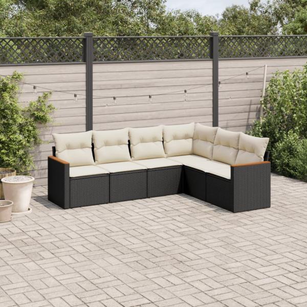 ARDEBO.de - 6-tlg. Garten-Sofagarnitur mit Kissen Schwarz Poly Rattan