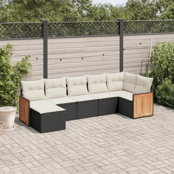 ARDEBO.de - 7-tlg. Garten-Sofagarnitur mit Kissen Schwarz Poly Rattan