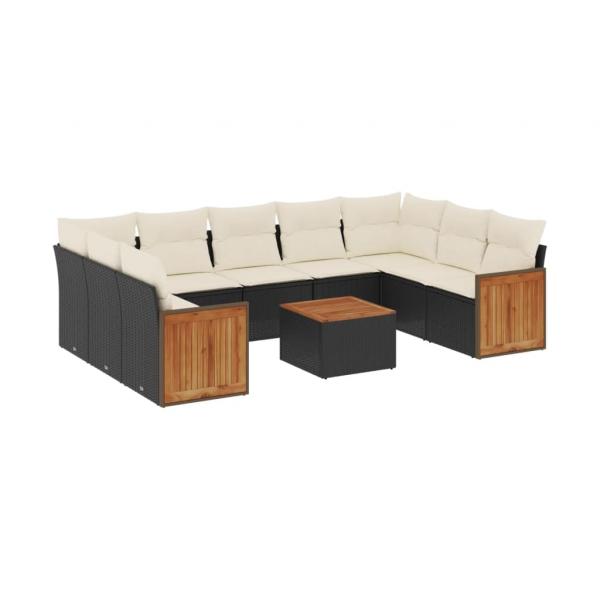 ARDEBO.de - 10-tlg. Garten-Sofagarnitur mit Kissen Schwarz Poly Rattan