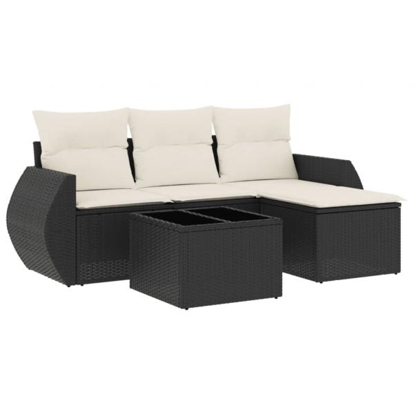 5-tlg. Garten-Sofagarnitur mit Kissen Schwarz Poly Rattan