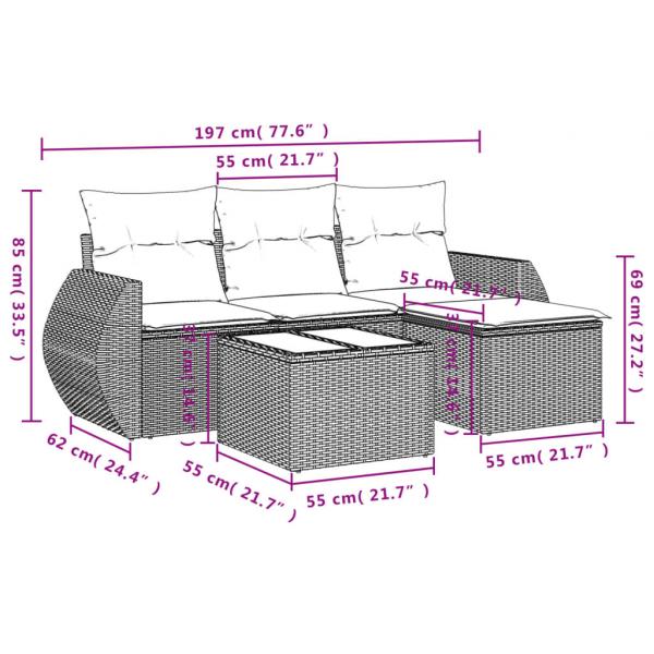 5-tlg. Garten-Sofagarnitur mit Kissen Schwarz Poly Rattan