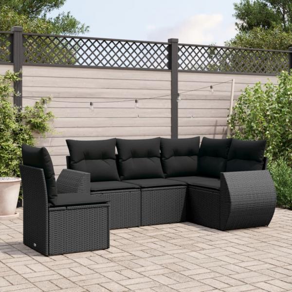 ARDEBO.de - 5-tlg. Garten-Sofagarnitur mit Kissen Schwarz Poly Rattan