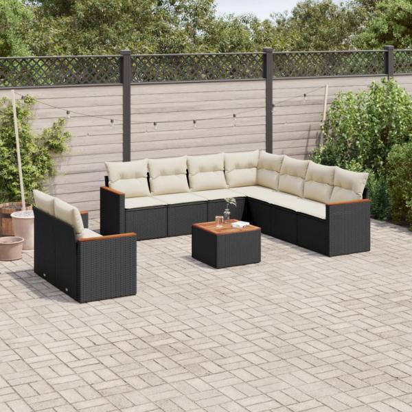 ARDEBO.de - 10-tlg. Garten-Sofagarnitur mit Kissen Schwarz Poly Rattan