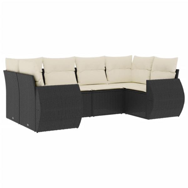 6-tlg. Garten-Sofagarnitur mit Kissen Schwarz Poly Rattan