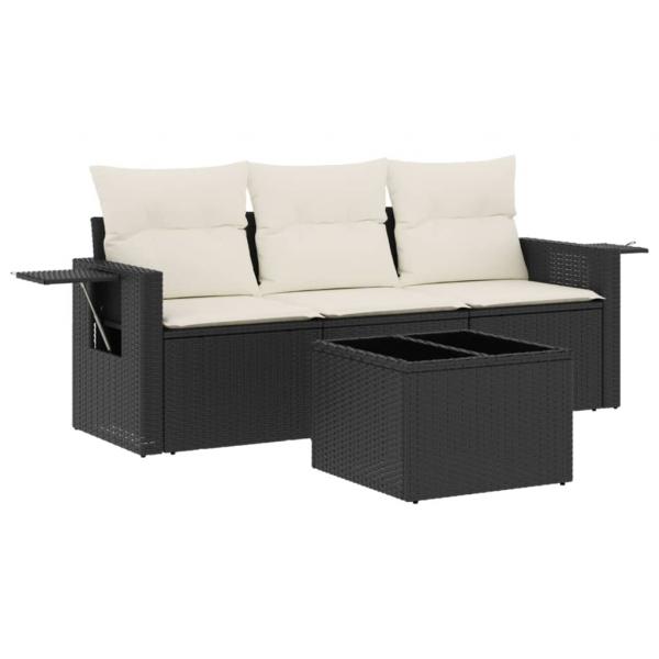 4-tlg. Garten-Sofagarnitur mit Kissen Schwarz Poly Rattan