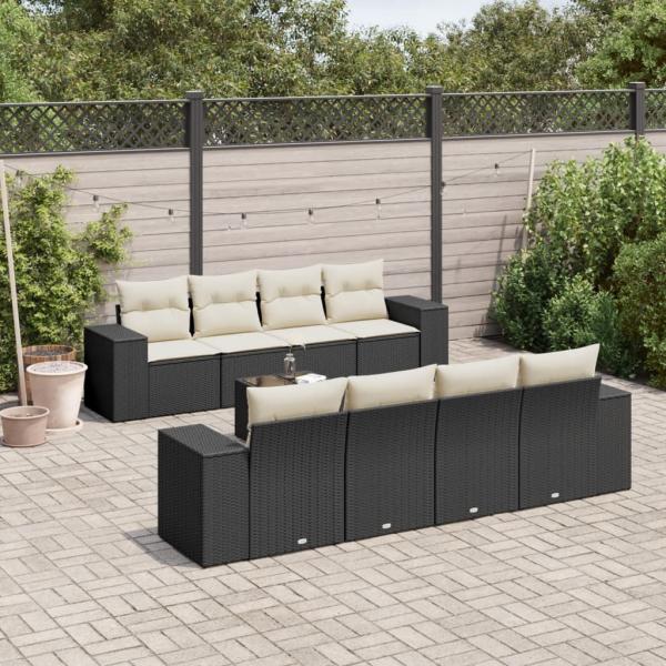 ARDEBO.de - 9-tlg. Garten-Sofagarnitur mit Kissen Schwarz Poly Rattan