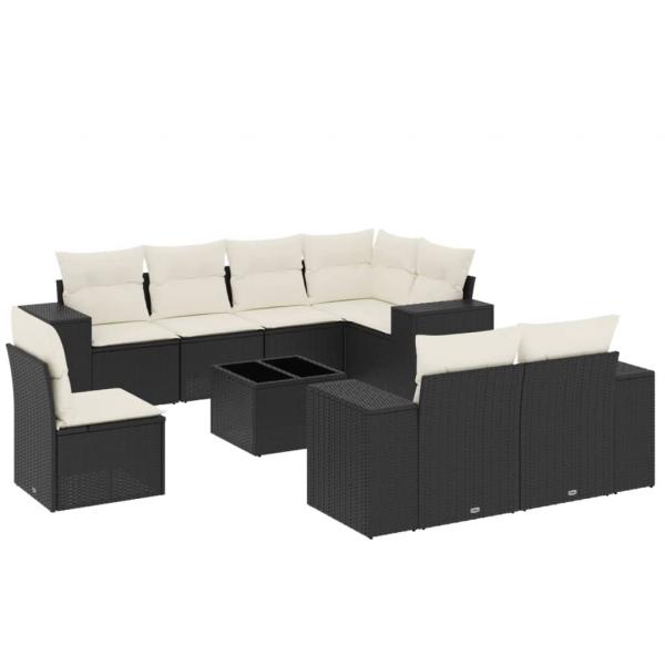 9-tlg. Garten-Sofagarnitur mit Kissen Schwarz Poly Rattan