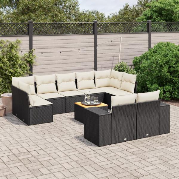 ARDEBO.de - 10-tlg. Garten-Sofagarnitur mit Kissen Schwarz Poly Rattan