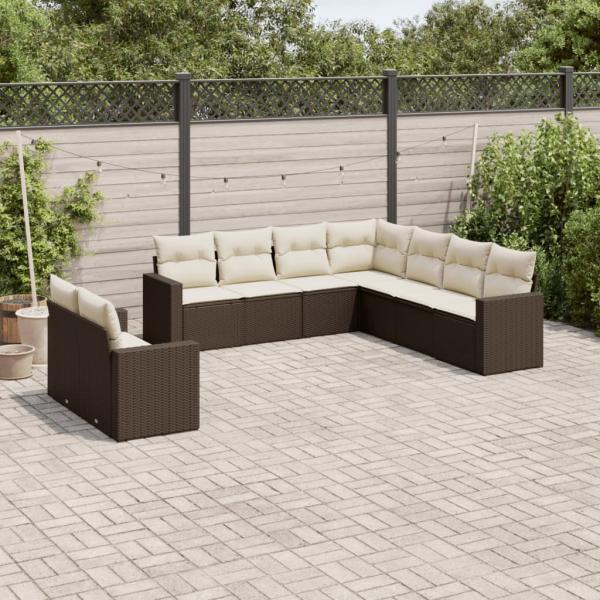 ARDEBO.de - 9-tlg. Garten-Sofagarnitur mit Kissen Braun Poly Rattan