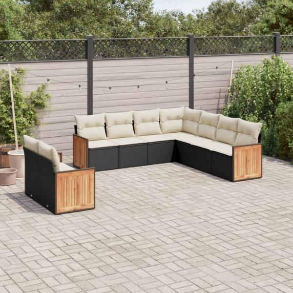 ARDEBO.de - 9-tlg. Garten-Sofagarnitur mit Kissen Schwarz Poly Rattan