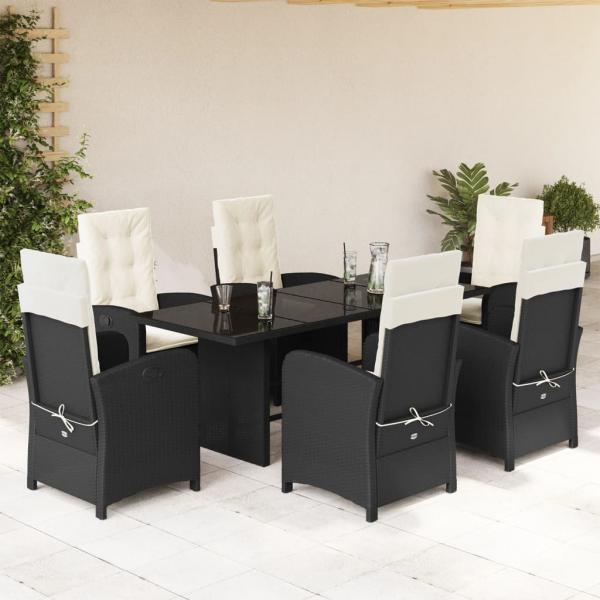 ARDEBO.de - 7-tlg. Garten-Essgruppe mit Kissen Schwarz Poly Rattan