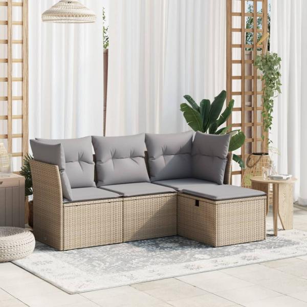 ARDEBO.de - 4-tlg. Garten-Sofagarnitur mit Kissen Beigemischung Poly Rattan