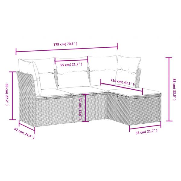 4-tlg. Garten-Sofagarnitur mit Kissen Beigemischung Poly Rattan