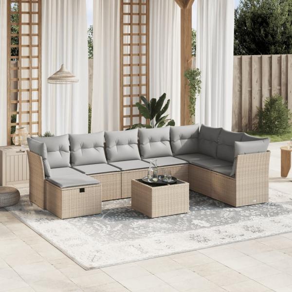 ARDEBO.de - 9-tlg. Garten-Sofagarnitur mit Kissen Beige Poly Rattan