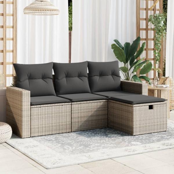 ARDEBO.de - 4-tlg. Garten-Sofagarnitur mit Kissen Grau Poly Rattan