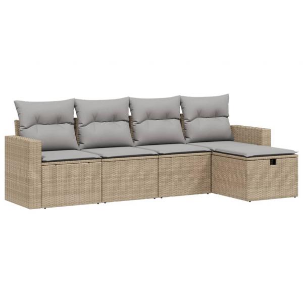 5-tlg. Garten-Sofagarnitur mit Kissen Beige Poly Rattan