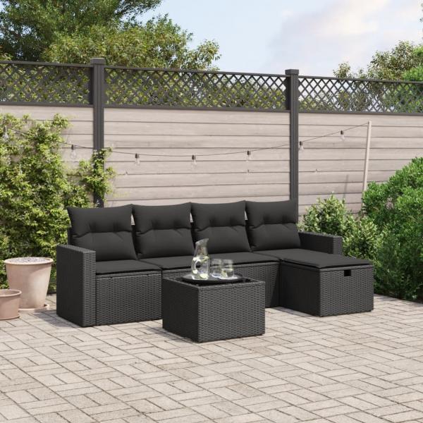 ARDEBO.de - 6-tlg. Garten-Sofagarnitur mit Kissen Schwarz Poly Rattan