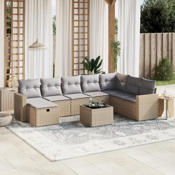 ARDEBO.de - 9-tlg. Garten-Sofagarnitur mit Kissen Beige Poly Rattan