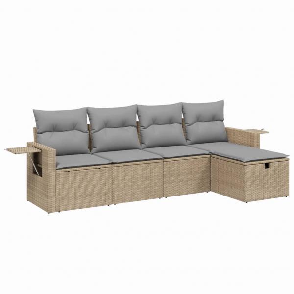 5-tlg. Garten-Sofagarnitur mit Kissen Beige Poly Rattan