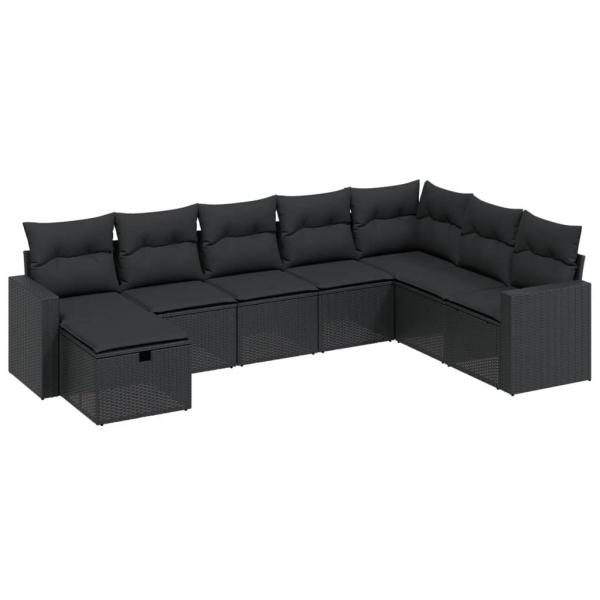 8-tlg. Garten-Sofagarnitur mit Kissen Schwarz Poly Rattan