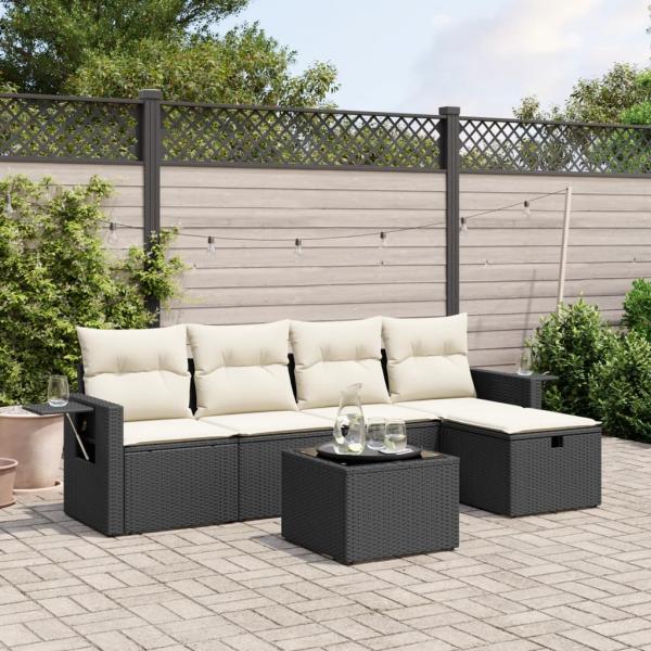 ARDEBO.de - 6-tlg. Garten-Sofagarnitur mit Kissen Schwarz Poly Rattan