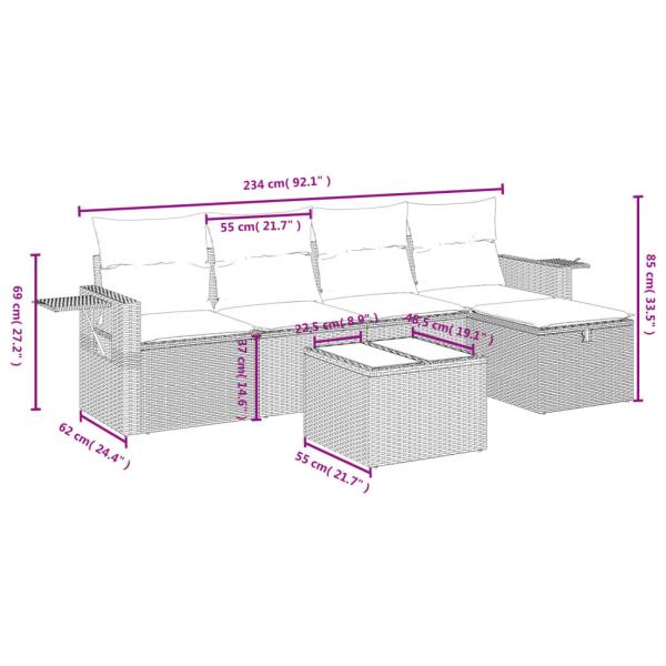 6-tlg. Garten-Sofagarnitur mit Kissen Schwarz Poly Rattan