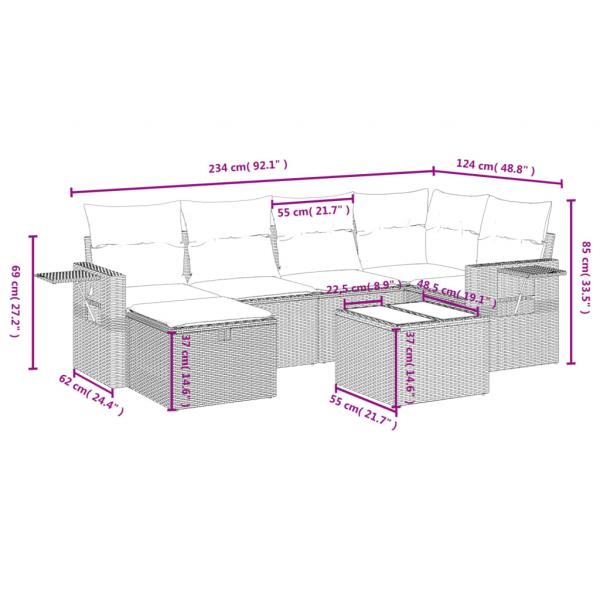 7-tlg. Garten-Sofagarnitur mit Kissen Beige Poly Rattan