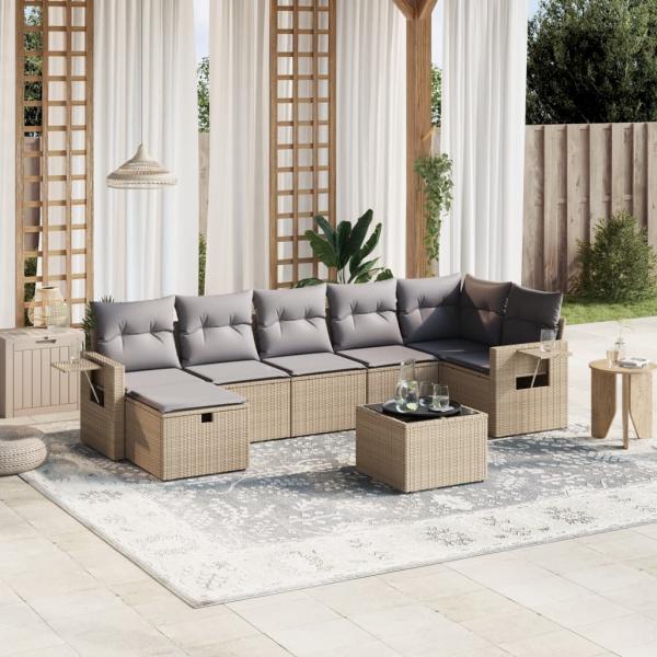 ARDEBO.de - 8-tlg. Garten-Sofagarnitur mit Kissen Beige Poly Rattan