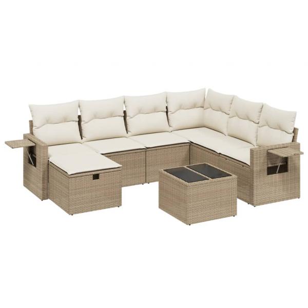 8-tlg. Garten-Sofagarnitur mit Kissen Beige Poly Rattan