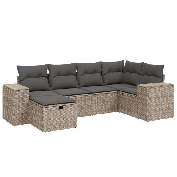 6-tlg. Garten-Sofagarnitur mit Kissen Grau Poly Rattan