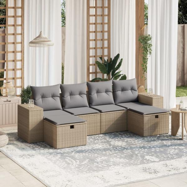 ARDEBO.de - 6-tlg. Garten-Sofagarnitur mit Kissen Beige Poly Rattan