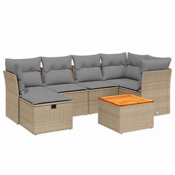 7-tlg. Garten-Sofagarnitur mit Kissen Beige Poly Rattan