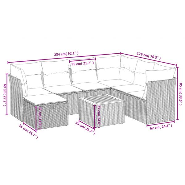 8-tlg. Garten-Sofagarnitur mit Kissen Schwarz Poly Rattan