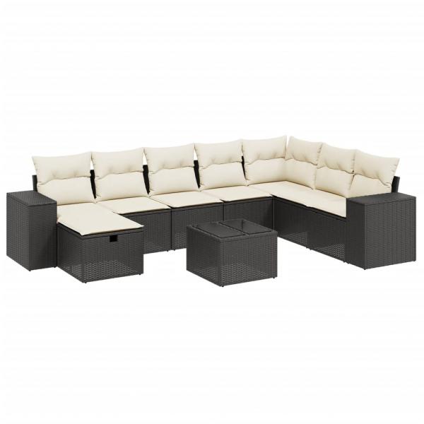 7-tlg. Garten-Sofagarnitur mit Kissen Schwarz Poly Rattan