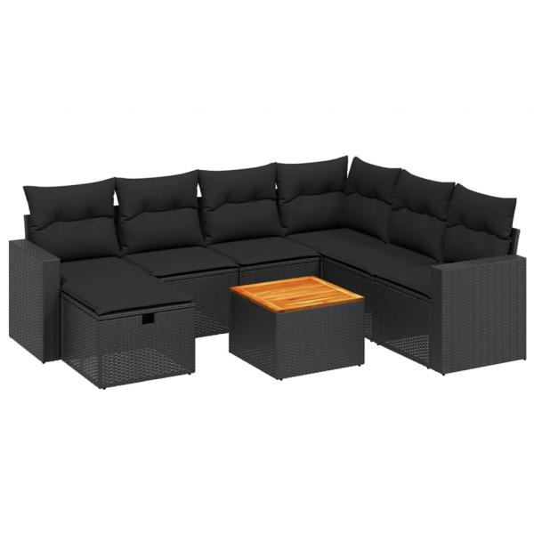 8-tlg. Garten-Sofagarnitur mit Kissen Schwarz Poly Rattan