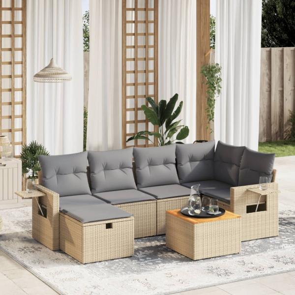 ARDEBO.de - 7-tlg. Garten-Sofagarnitur mit Kissen Beige Poly Rattan