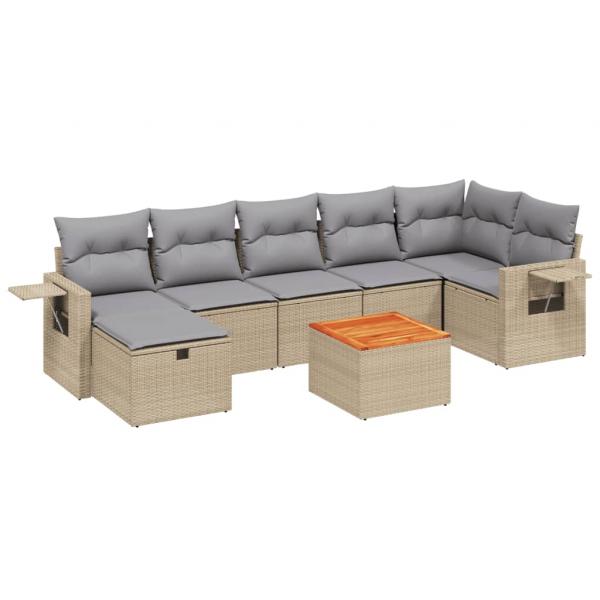 8-tlg. Garten-Sofagarnitur mit Kissen Beige Poly Rattan