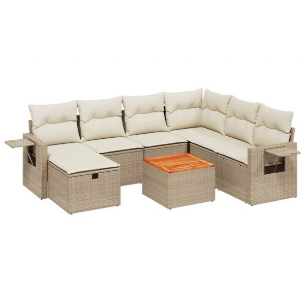 8-tlg. Garten-Sofagarnitur mit Kissen Beige Poly Rattan