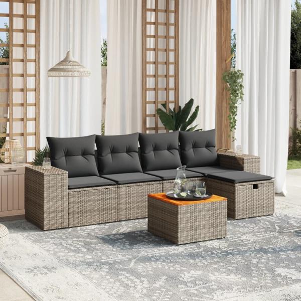 ARDEBO.de - 6-tlg. Garten-Sofagarnitur mit Kissen Grau Poly Rattan