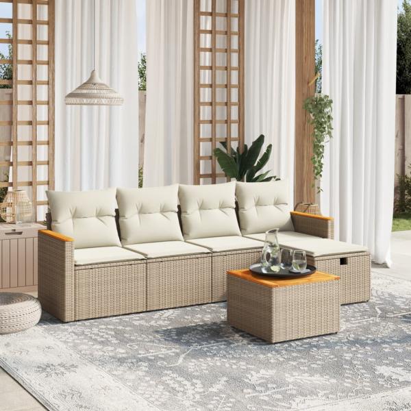 ARDEBO.de - 6-tlg. Garten-Sofagarnitur mit Kissen Beige Poly Rattan