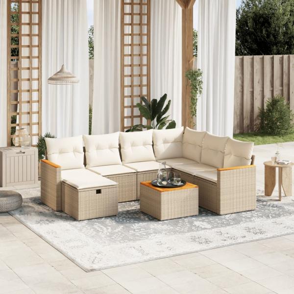 ARDEBO.de - 8-tlg. Garten-Sofagarnitur mit Kissen Beige Poly Rattan