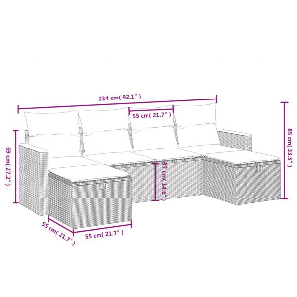 6-tlg. Garten-Sofagarnitur mit Kissen Schwarz Poly Rattan