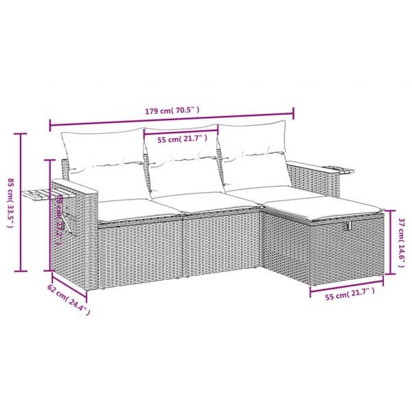 4-tlg. Garten-Sofagarnitur mit Kissen Beigemischung Poly Rattan